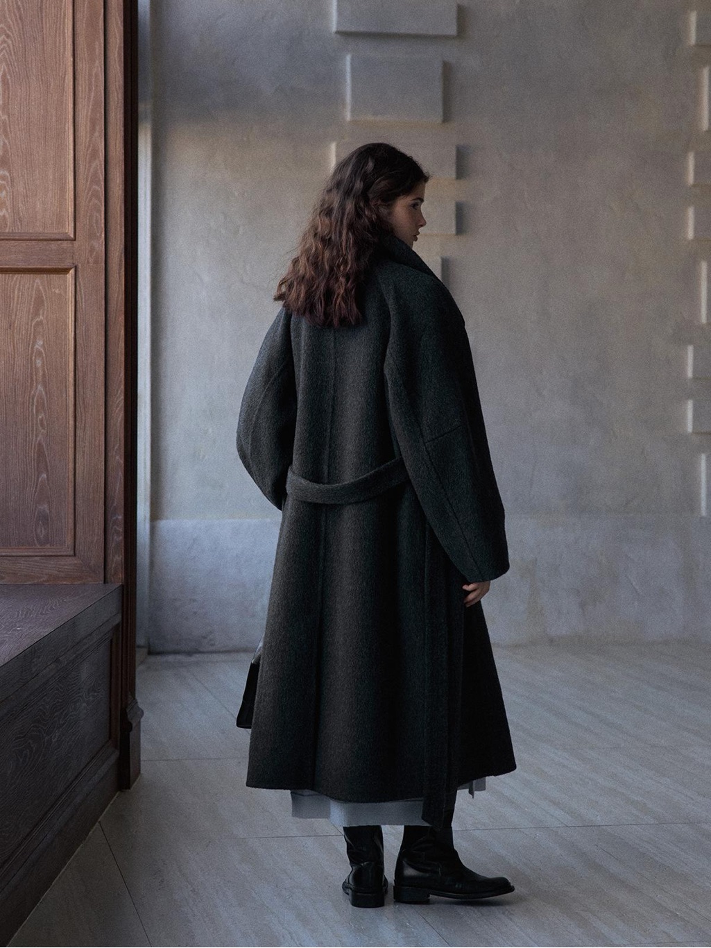 Hemi Blurr 100% Wool Dark Gray Belted Trench One Size Fits All/Free Size Nwt — image 2 of 8